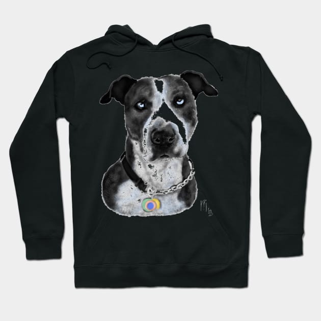 Black and White Pit Bull With Blue Eyes Hoodie by LITDigitalArt